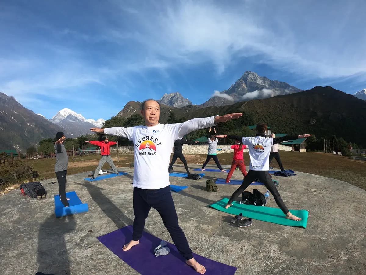 posing yoga at namche bazzar