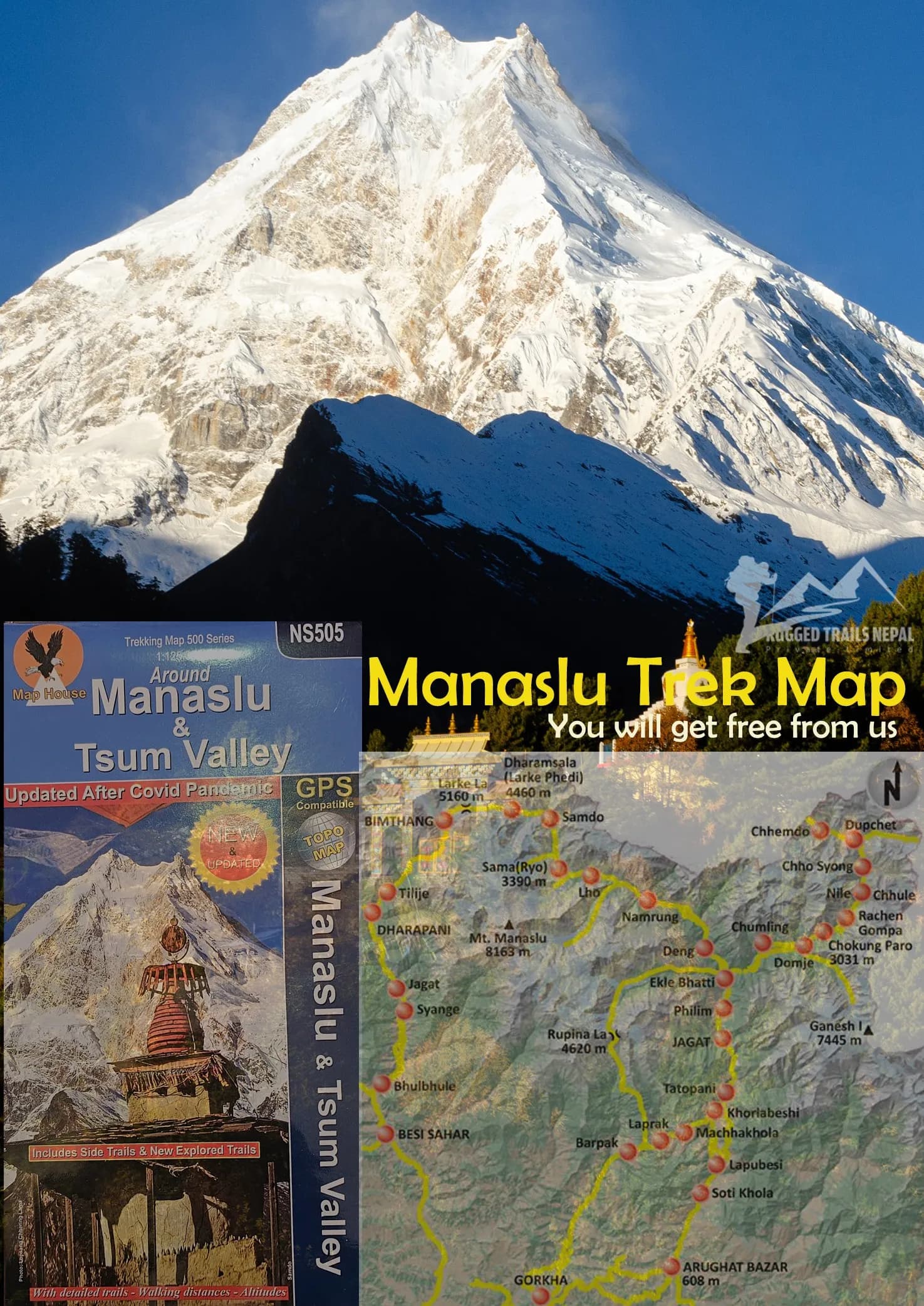 manaslu circuit trek route map