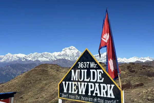Located at 3,637 meters, Muldai View Point serves as an uncrowded alternative to Poon Hill for panoramic Himalayan mountain views.
