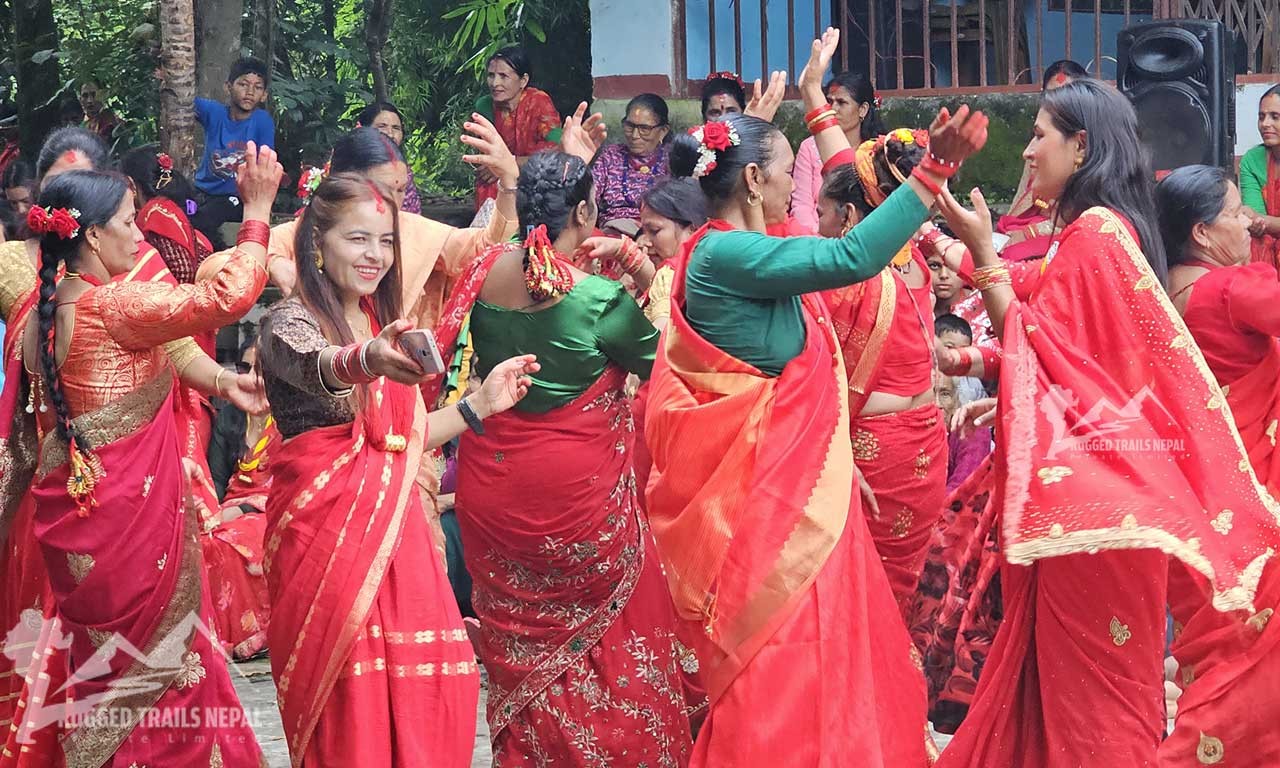 Women dancing during the Teej Festival