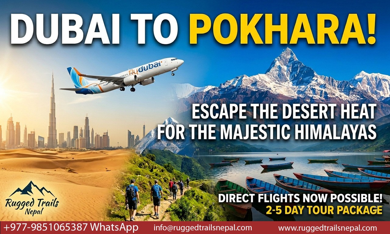 a flight from dubai to the pokhara nepal