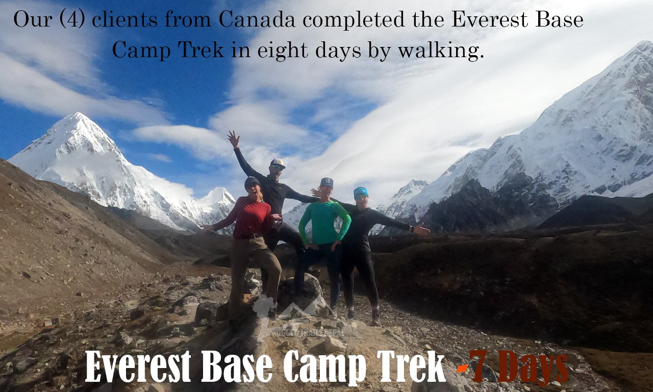 happy people faces with rugged trails nepal on the Ebc trek
