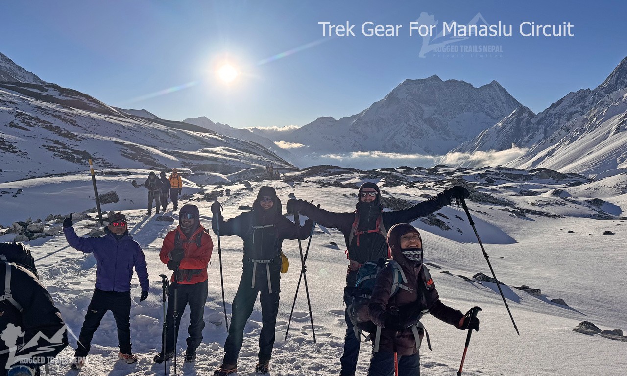 Rugged Trails Nepal trekkers enjoying their last push at Larkya La Pass 5,106 M