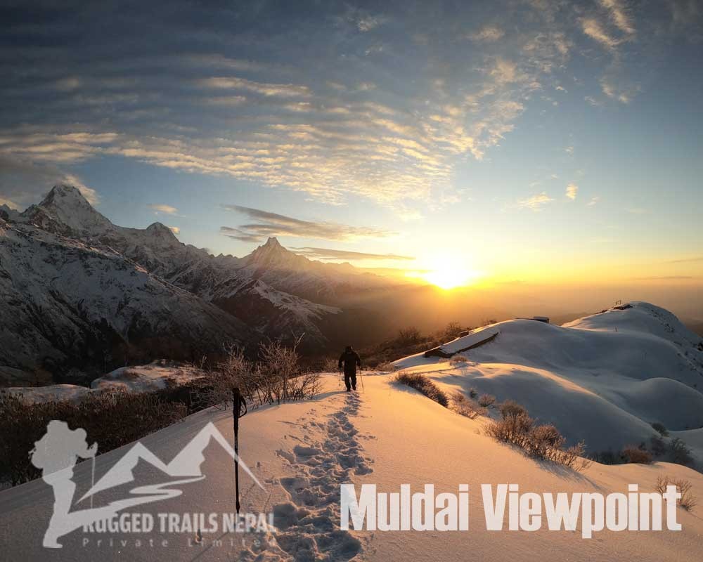 snowy morning view from Mulde Peak with Mt. Fishtail, Annapurna range