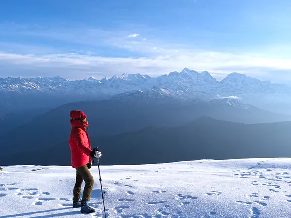 morning view from pikey peak top on the dudh kunda lake trek