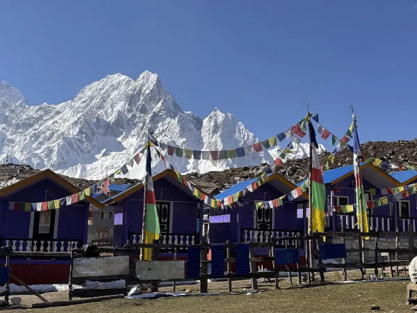 Colorful Mountain Lodges Prayer Flags Himalayas 1