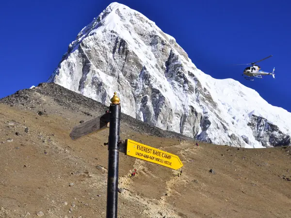 Everest Base Camp Trail Sign Helicopter