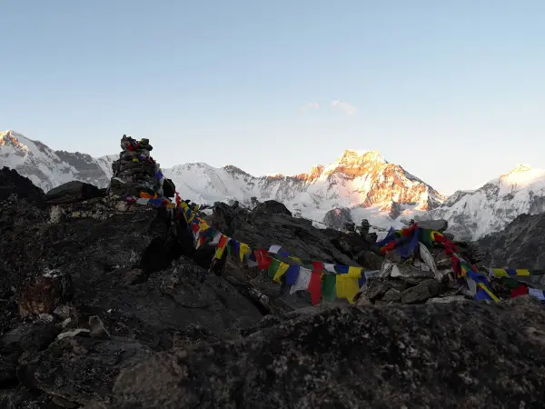 Gokyo Ri Prayer Flags Sunrise Mountains