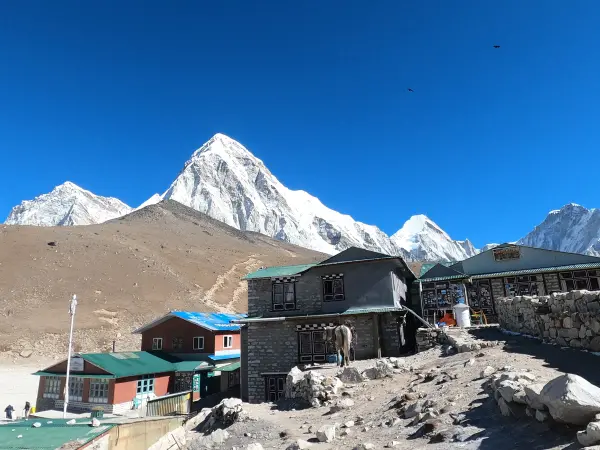 Gorakshep Settlement With Pumori Peak Background