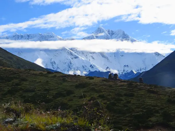 Grassy Ridge View Lhotse Everest Mountains