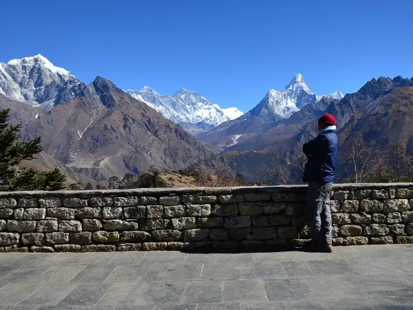Hiker Viewing Himalayan Peaks Everest