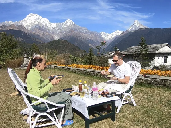 Outdoor Breakfast Annapurna Range Teahouse Ghandruk 1