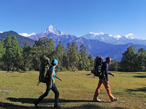Trekkers Hiking Dhampus Sarangkot Annapurna Range