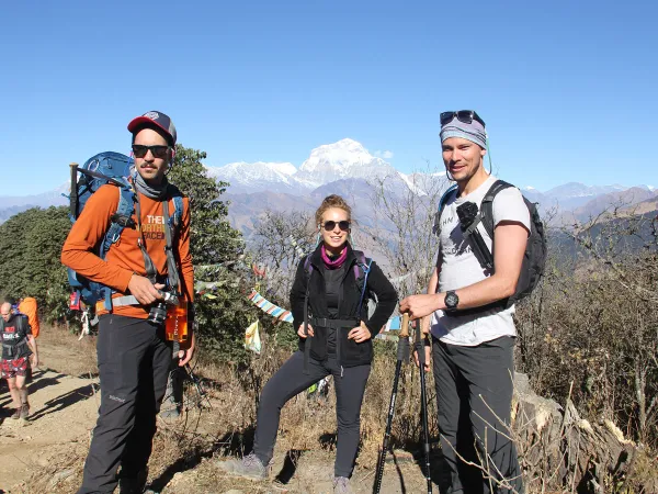 Trekkers Posing Annapurna Mountain Trail 7