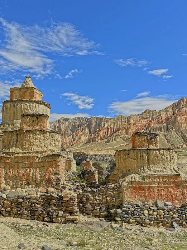 Upper Mustang 4WD jeep drive near red cliffs in Nepal