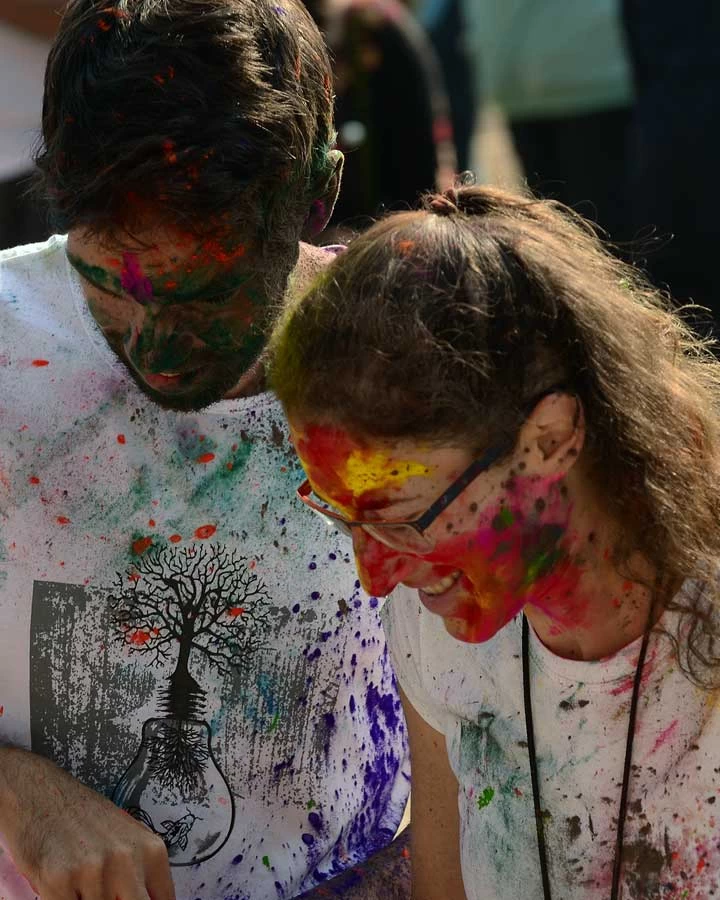 Tourst enjoying holi festival in Nepal